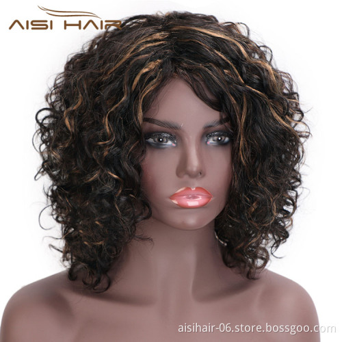 Aisi Hair Wholesale Cheap Mixed Brown Afro Curly Wave 100% Unprocessed Brazilian Human Hair Wig For Black Women